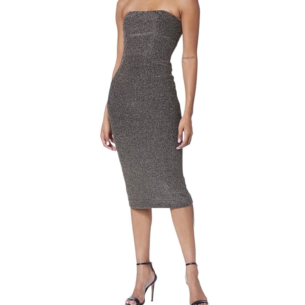 Dress The Population Claire Strapless Dress Bronze Shimmer Size Medium Bodycon